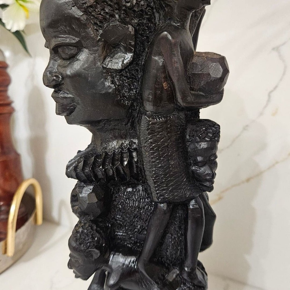 Vintage Makonde Ujamaa Tree of Life Hand-Carved Ebony Wood Sculpture
